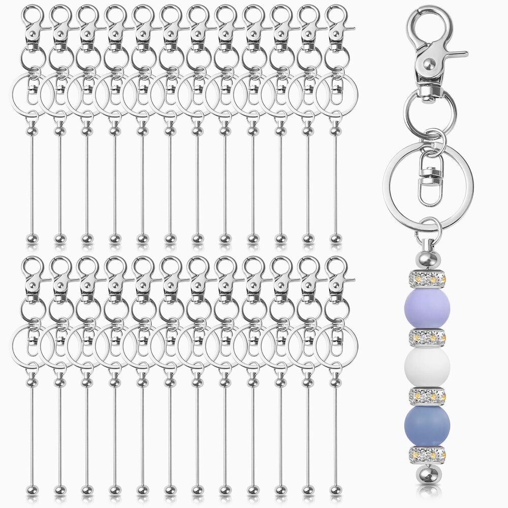 8262 24 Pcs Beadable Keychain Bars for Beads, DIY Blank Beadable Keychains